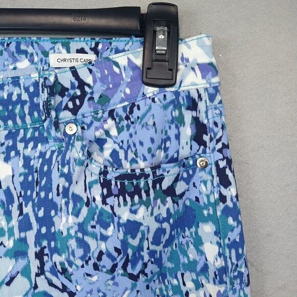 Nine West Chrystie Capri Jeans Womens 8 Blue Allover Print Crop Comfort Spring - Picture 2 of 13